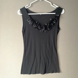 Adrienne Vittadini sz S black ruffle tassel‎ sleeveless tank blouse